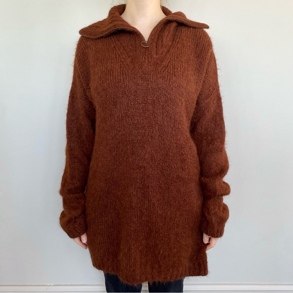 Peruvian Connection alpaca & wool blend quarter zip longline sweater. 🤎